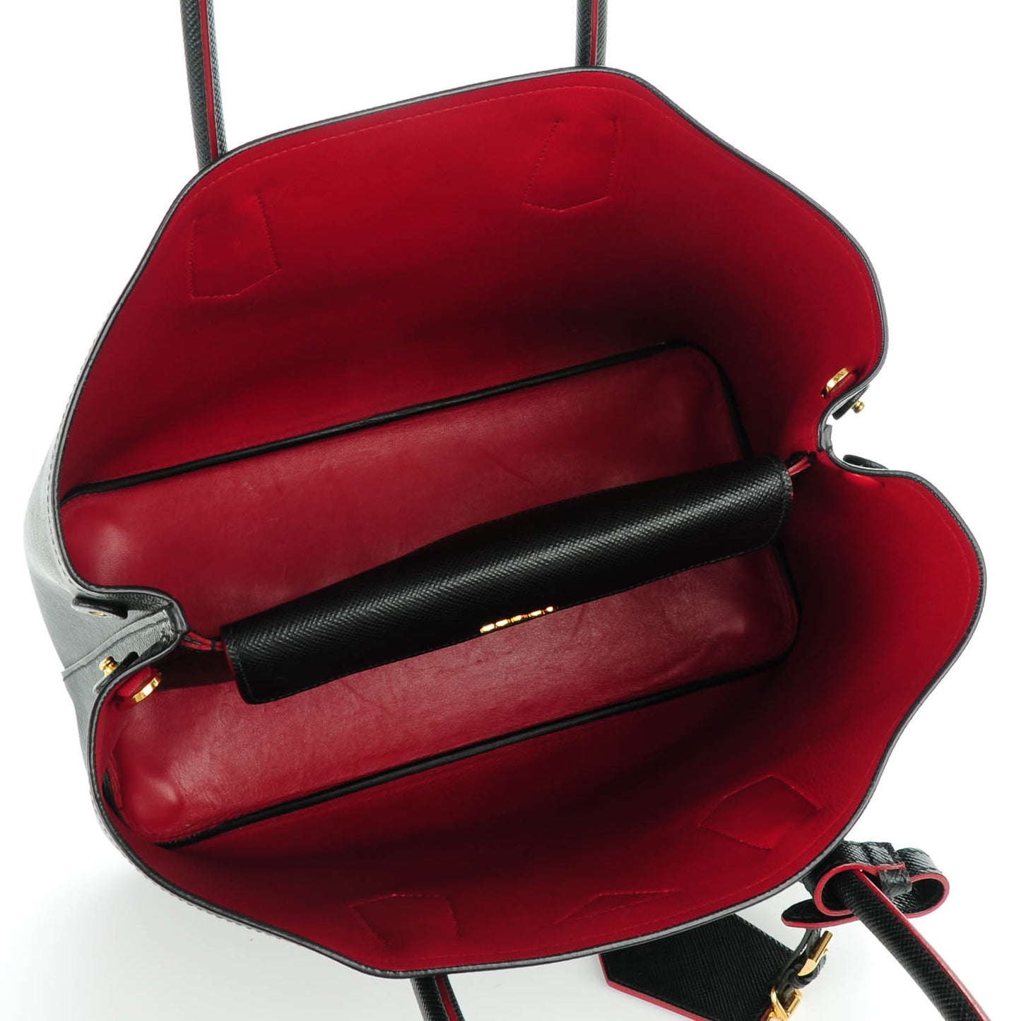 Saffiano Cuir Large Double Bag Nero Black Ciliegia