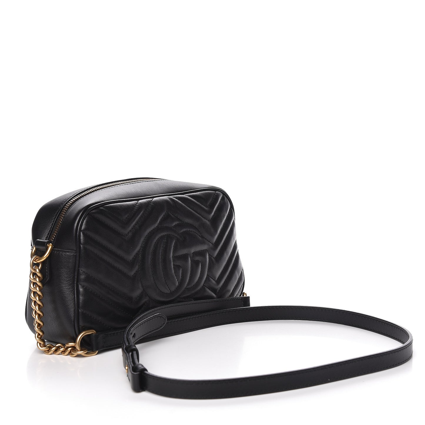 Calfskin Matelasse Small GG Marmont Chain Shoulder Bag Black