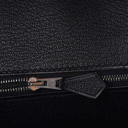 Hermes Taurillon Novillo Shiny Niloticus Crocodile Birkin Touch 30 Black Bleu Marine 20 of 29