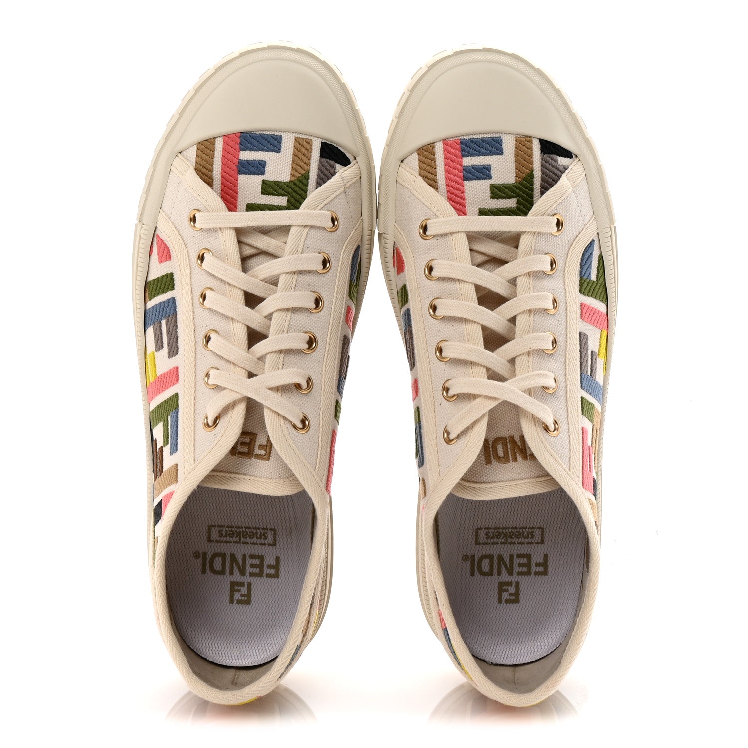 Fendi Kuban Canvas FF Womens Domino Low Top Sneakers 39 Grezzo Multicolor Latte 2 of 9