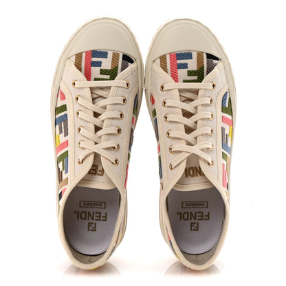 Fendi Kuban Canvas FF Womens Domino Low Top Sneakers 39 Grezzo Multicolor Latte 2 of 9