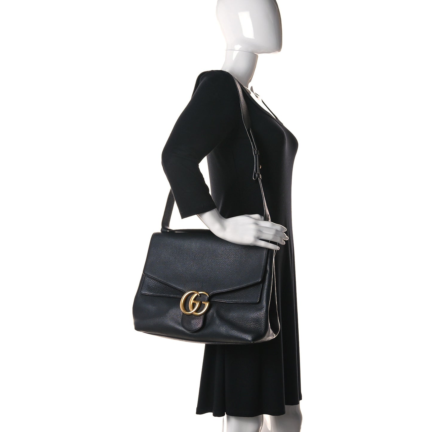 Calfskin Large GG Marmont Shoulder Bag Black