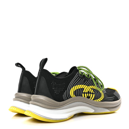 Gucci Technical Knit Fabric Waves Mens Gucci Run Sneakers 7.5 Black Silver Giallo Neon Yellow 4 of 7