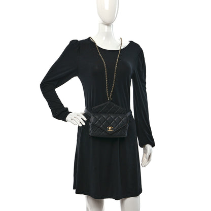 Chanel Calfskin Quilted Carry With Chic Flap Waist Bag With Chain Black 2 of 11