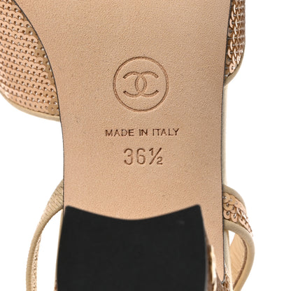 Chanel Sequin Grosgrain Cap Toe CC Slingback Pumps 36.5 Gold Black 8 of 9
