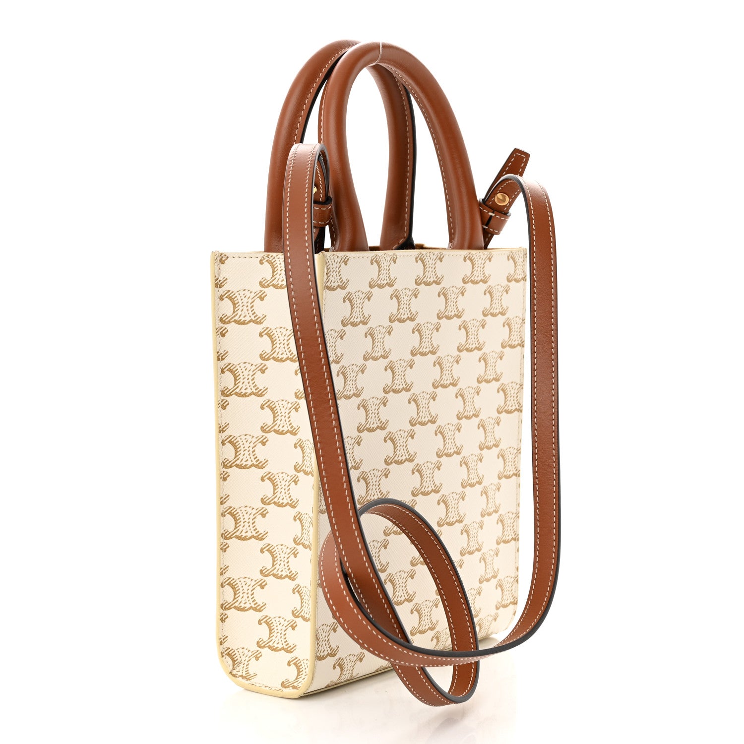 Celine Triomphe Canvas Calfskin Mini Vertical Cabas White 3 of 8