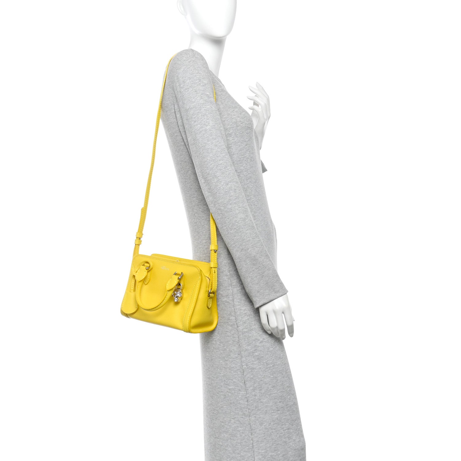 Alexander McQueen Pebbled Calfskin Mini Skull Padlock Zip Around Tote Imperial Yellow 2 of 16
