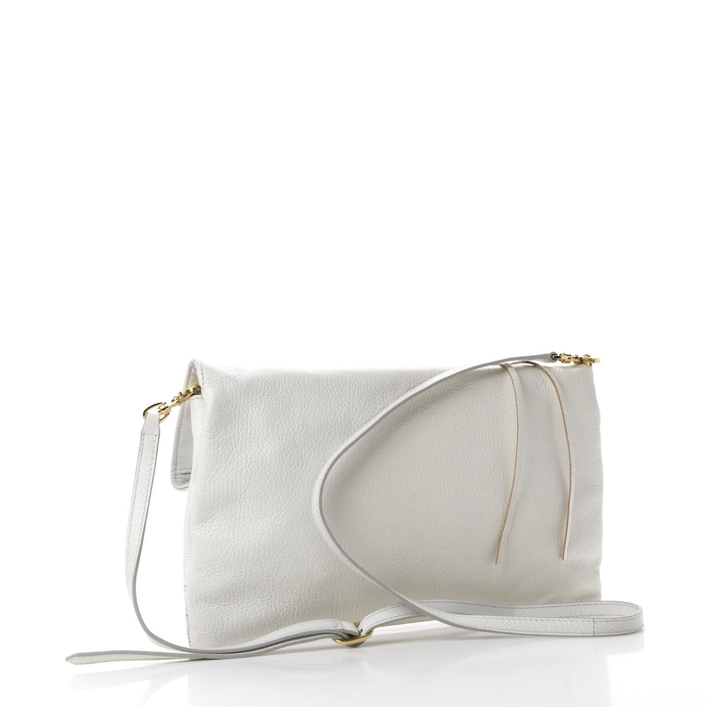Chevre Gold Metallic Edge Hardware Envelope Clutch White