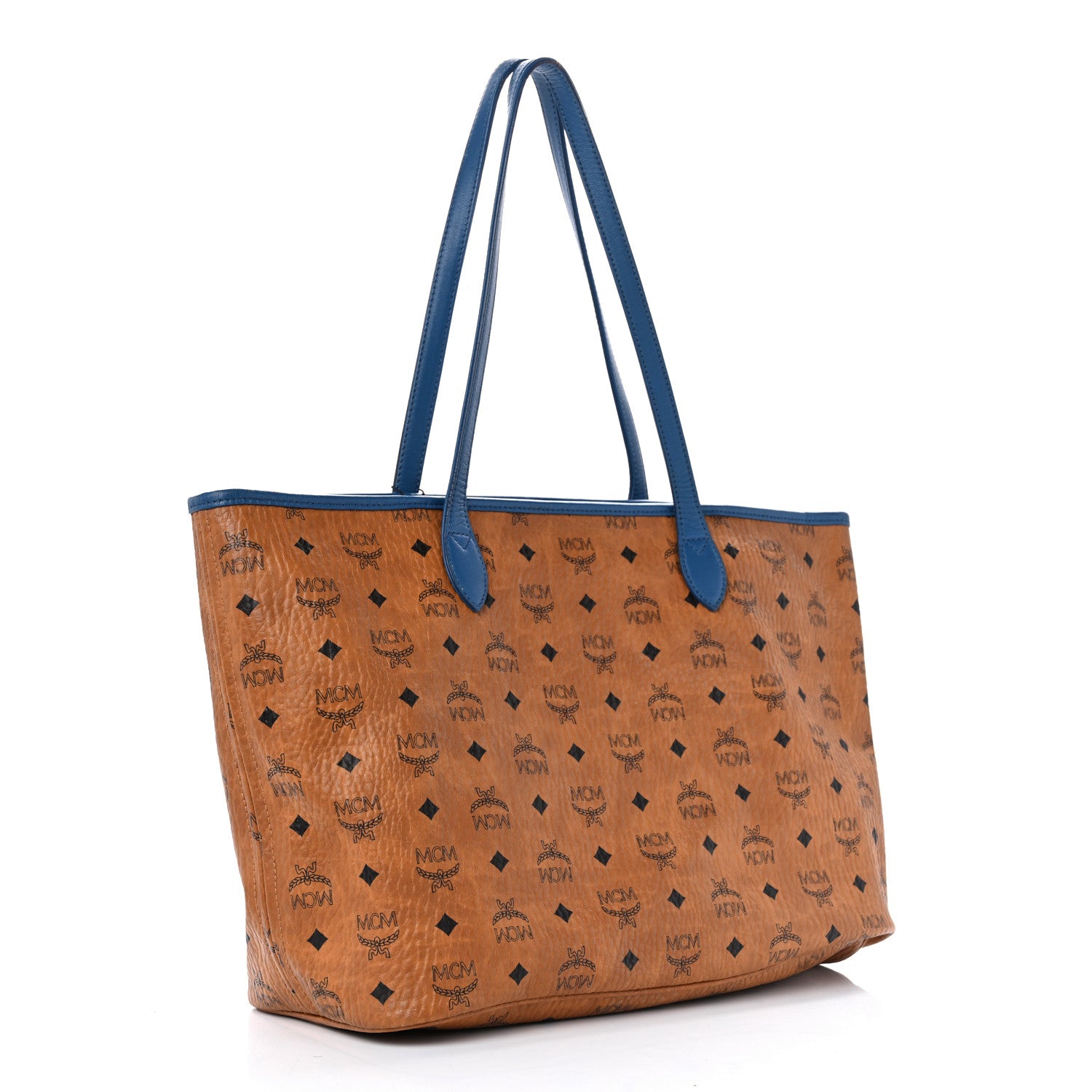 MCM Visetos Medium Reversible Shopper Tote Cognac Blue 3 of 19
