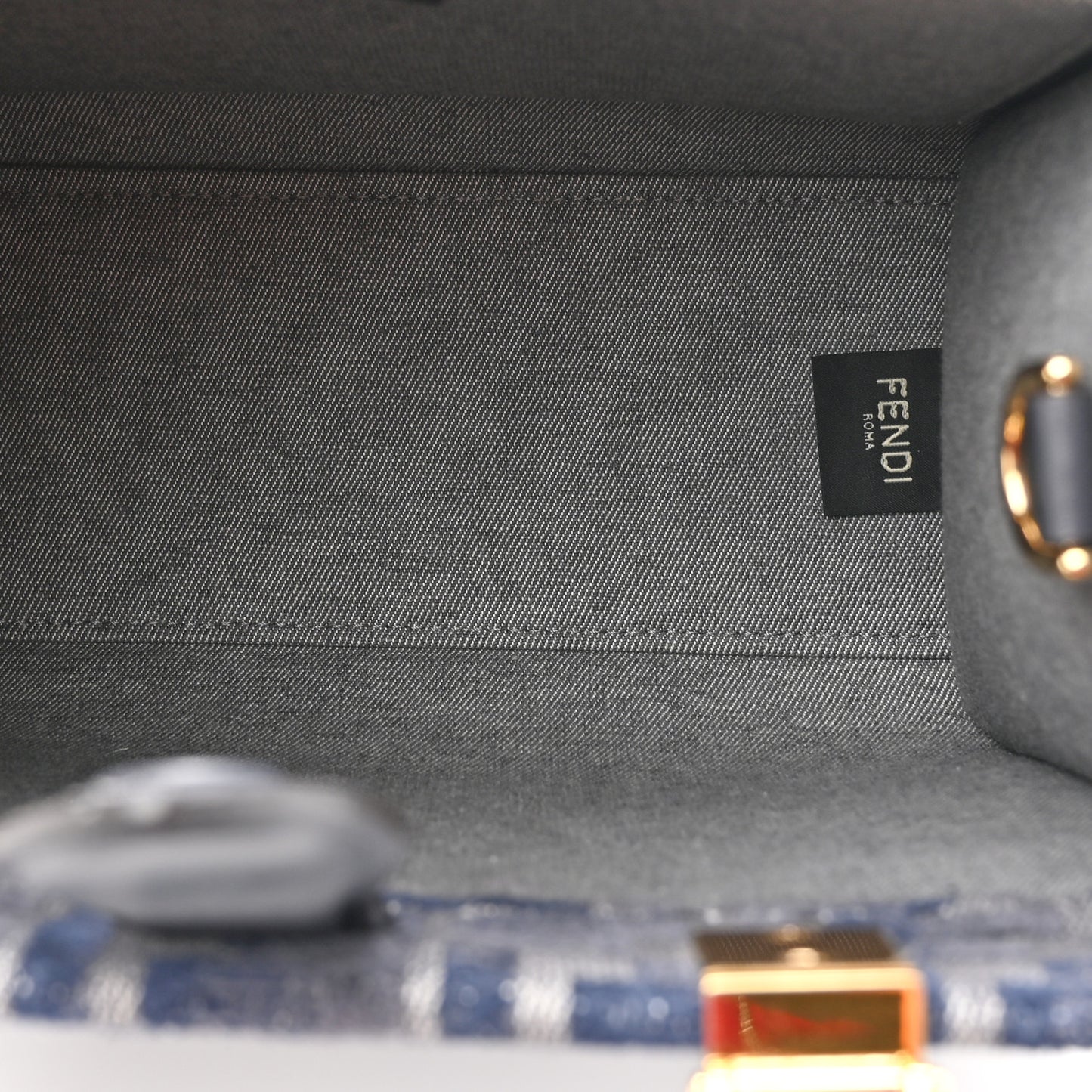 Chenille Vitello Grace FF Embroidered Small Fendi Sunshine Shopper Tote Dark Blue Grey