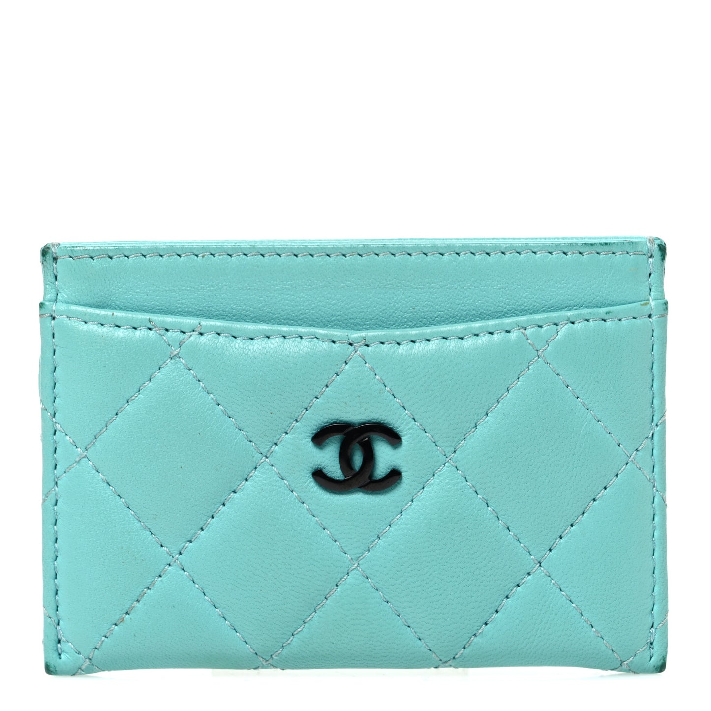 Lambskin Quilted Card Holder Turquoise