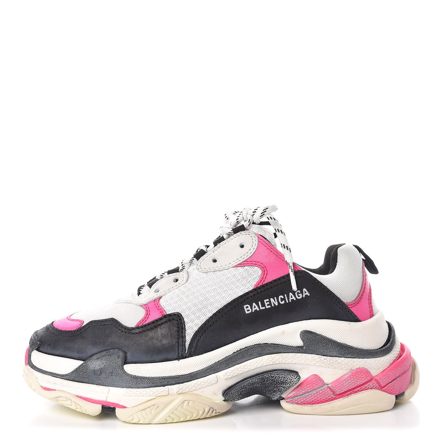 Balenciaga Fabric Mesh Womens Triple S Sneakers 41 Rose Fluo Black White 1 of 15