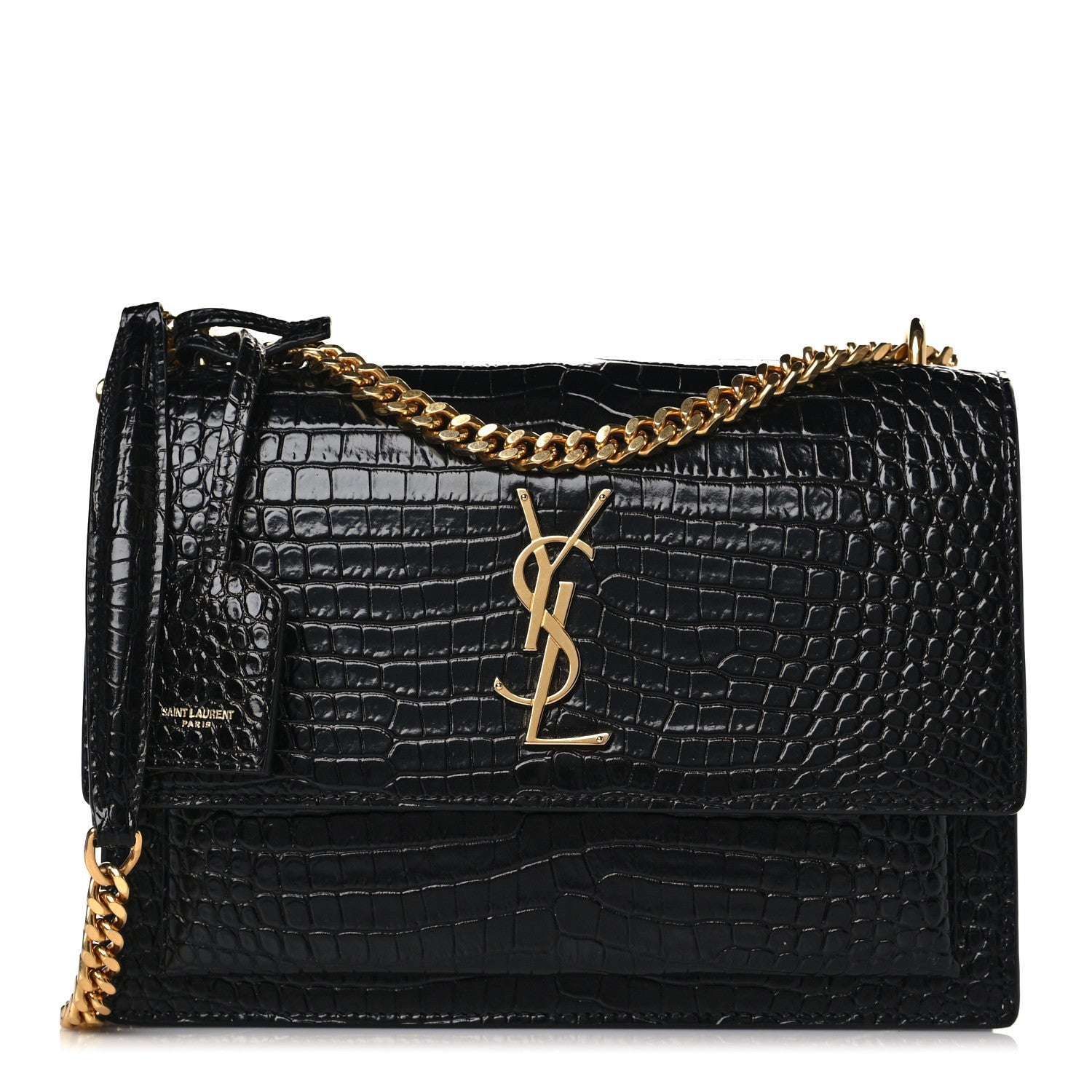 Saint Laurent Calfskin Crocodile Embossed Medium Monogram Sunset Black 1 of 7
