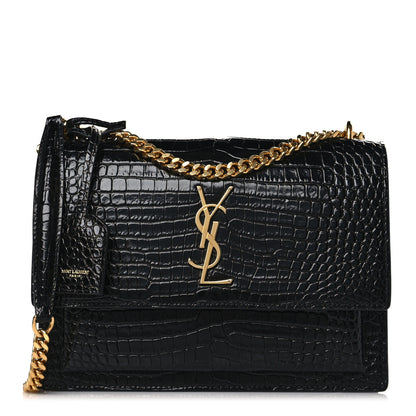 Saint Laurent Calfskin Crocodile Embossed Medium Monogram Sunset Black 1 of 7