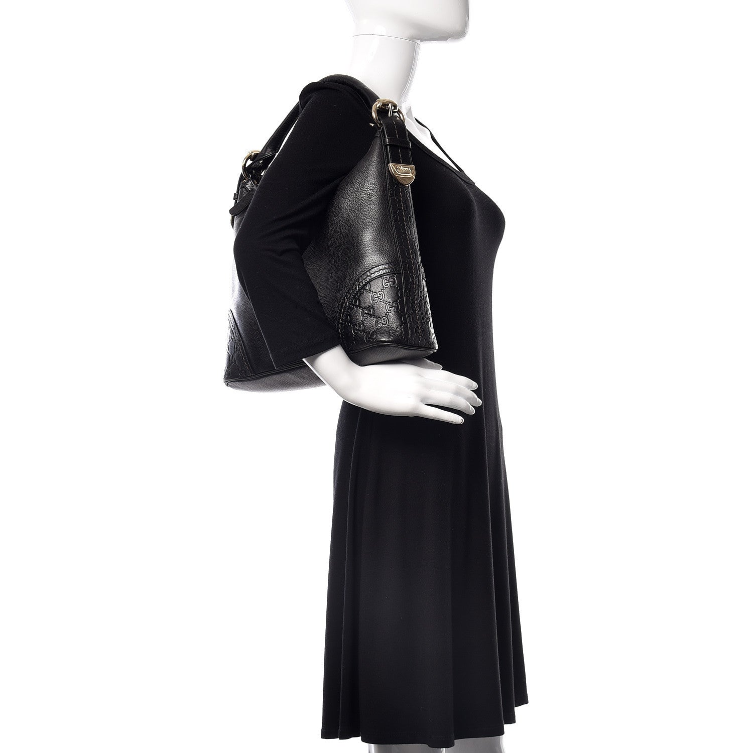 Gucci Pebbled Calfskin Guccissima Trim Medium Signoria Hobo Black 2 of 17