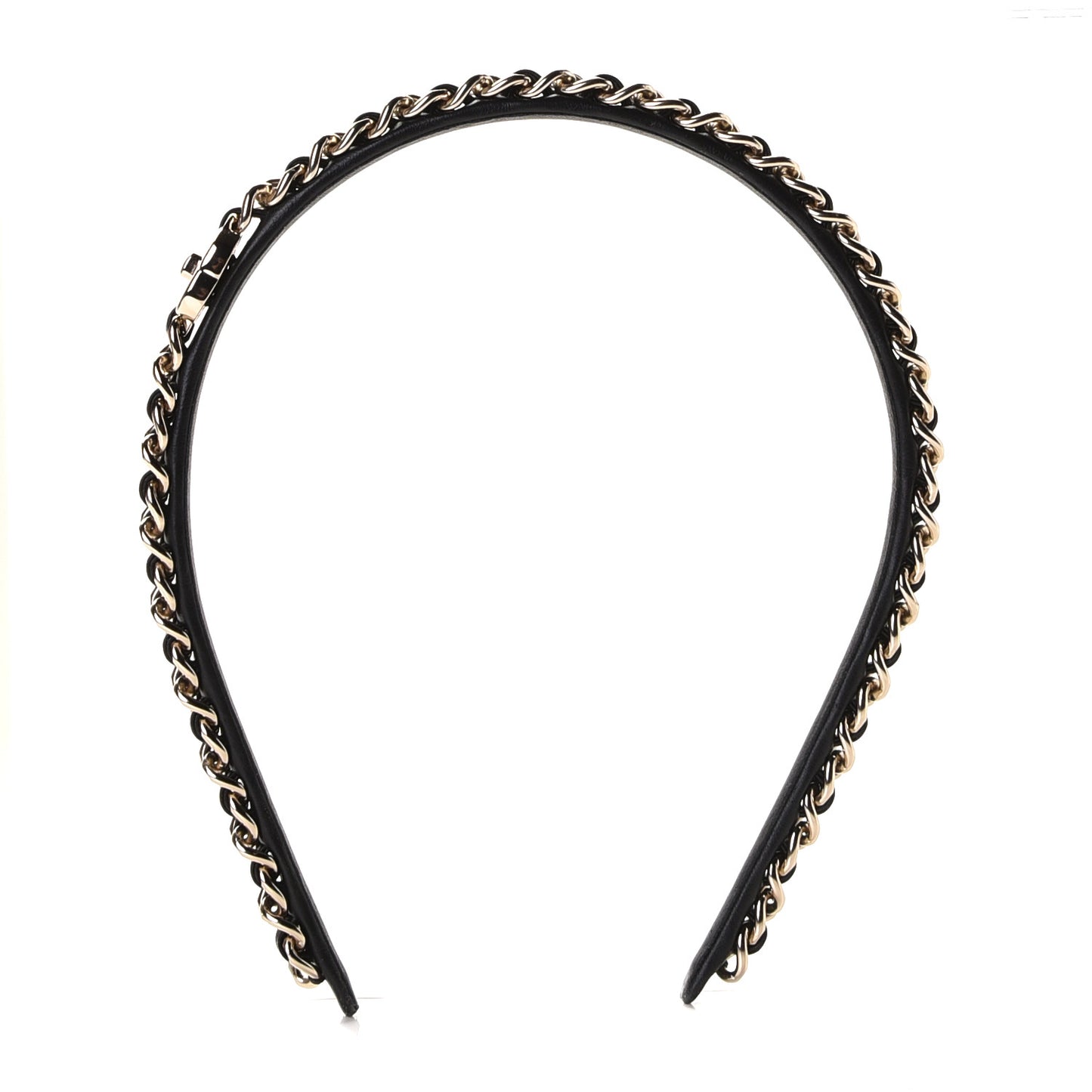 Metal Lambskin CC Turnlock Chain Headband Gold Black