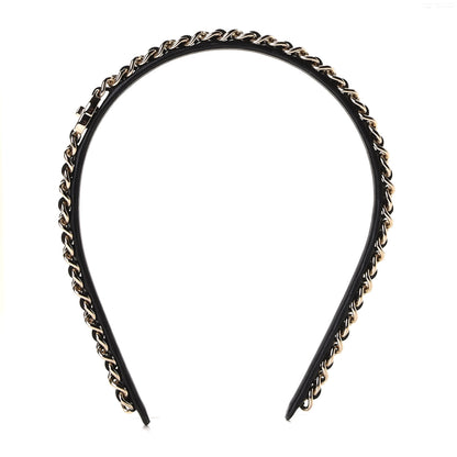Chanel Metal Lambskin CC Turnlock Chain Headband Gold Black 1 of 3