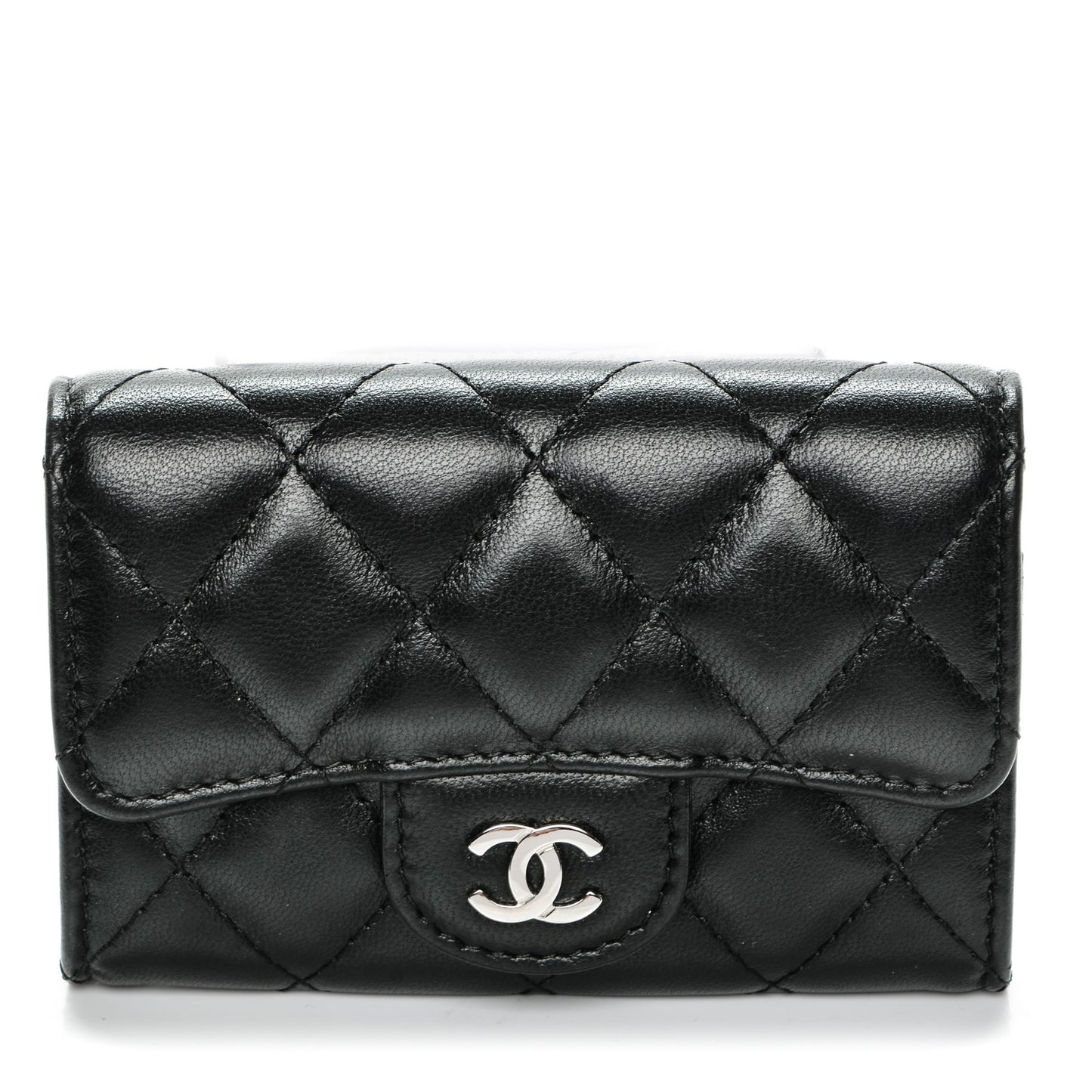 Lambskin Quilted Flap Card Holder Black