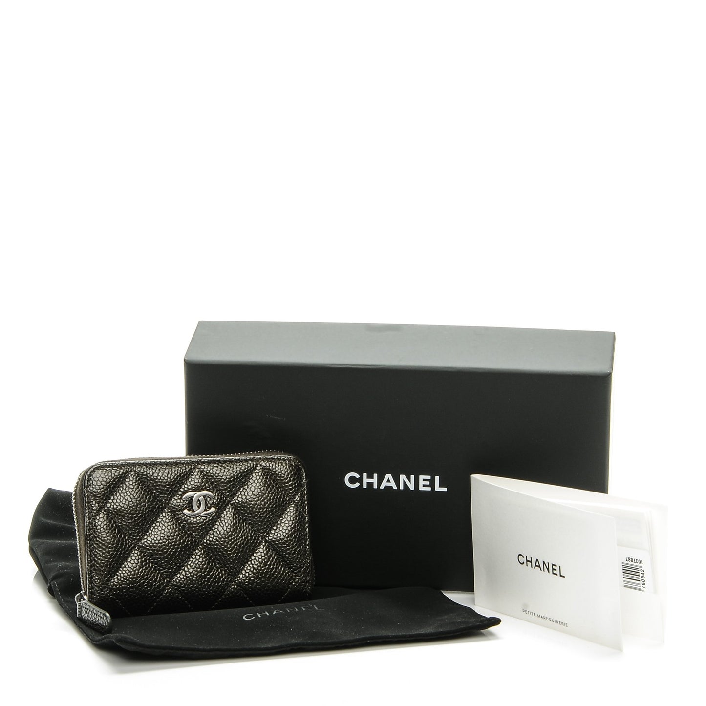 Metallic Caviar Quilted Zip Coin Purse Dark Charcoal