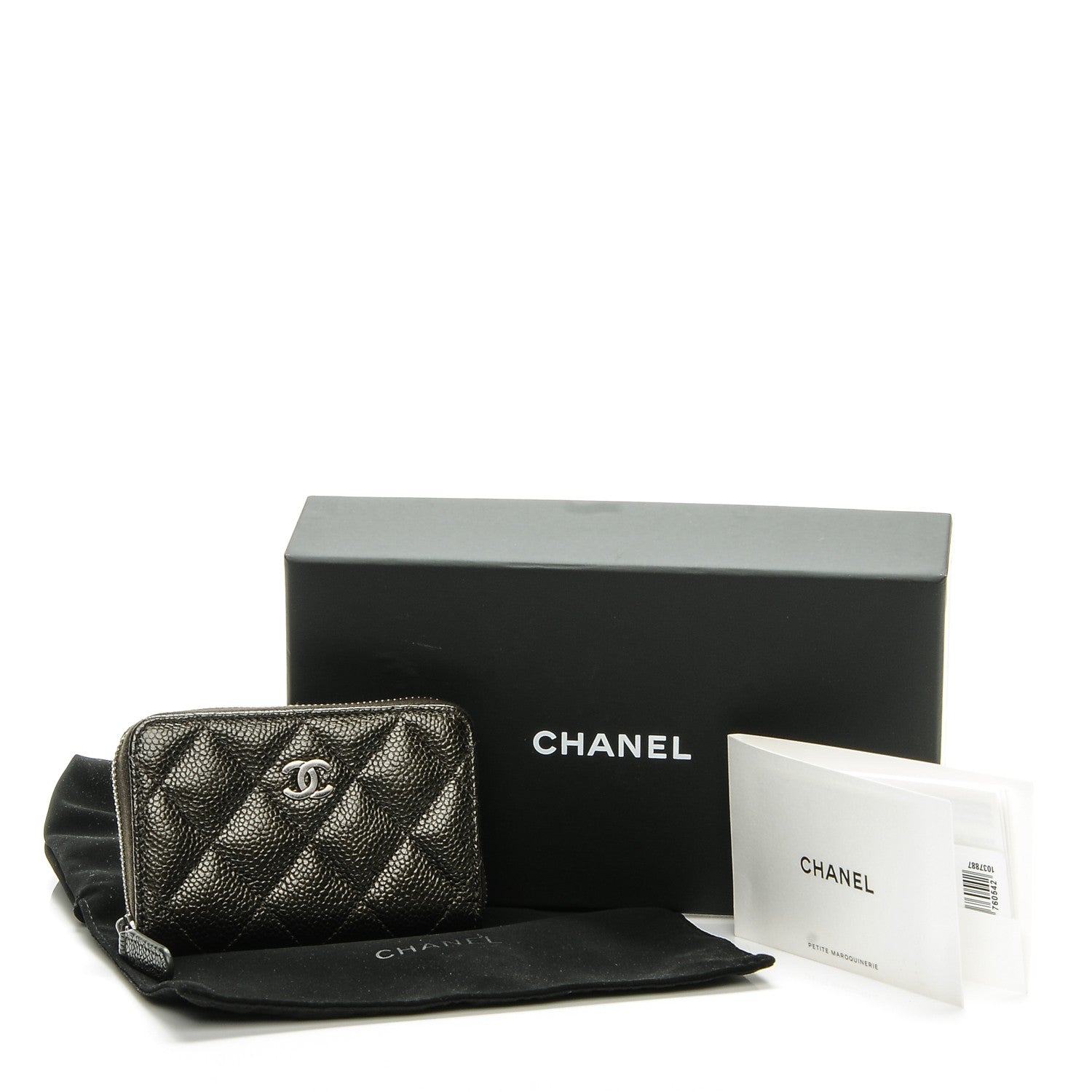 Chanel Metallic Caviar Quilted Zip Coin Purse Dark Charcoal 8 of 8