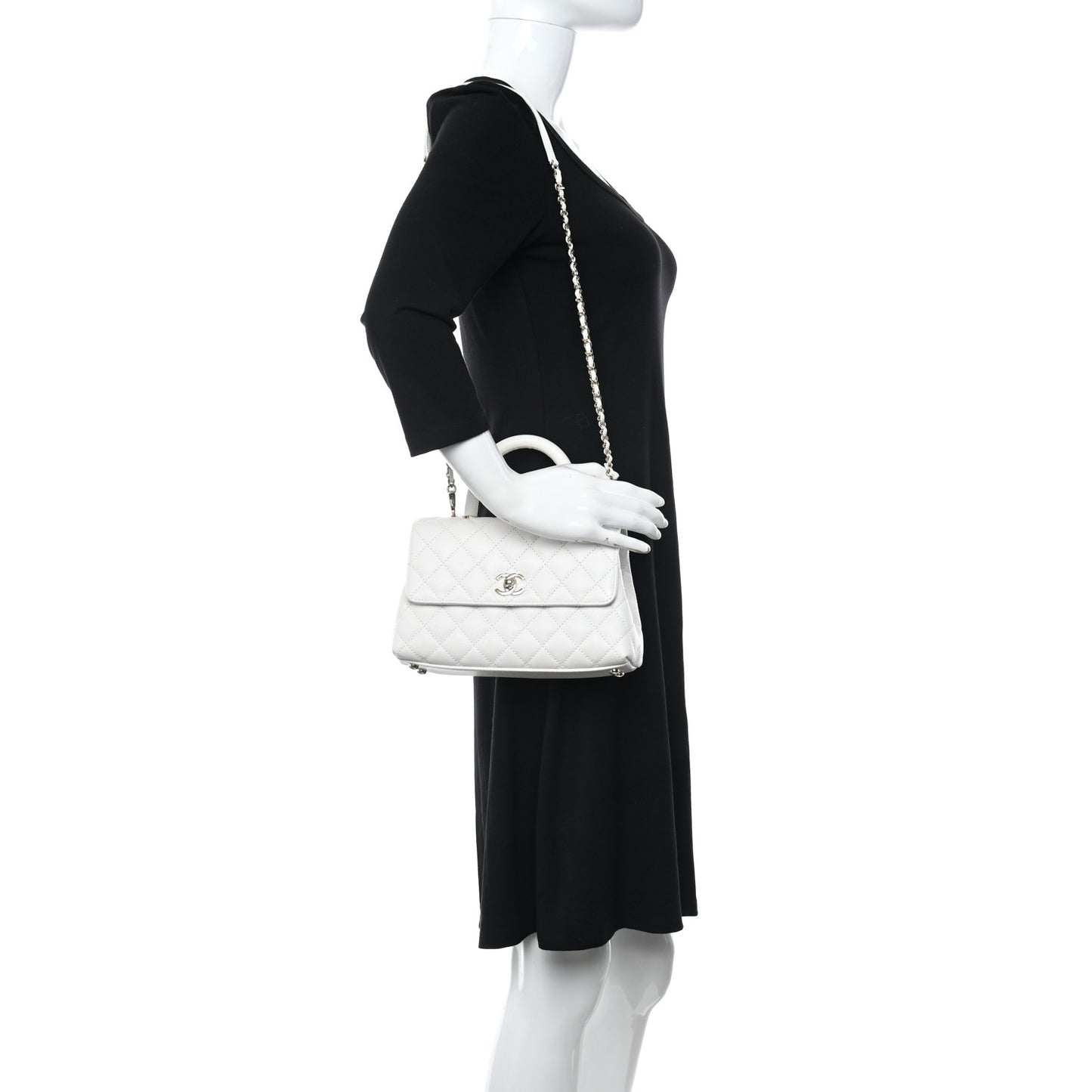 Caviar Quilted Mini Coco Handle Flap White
