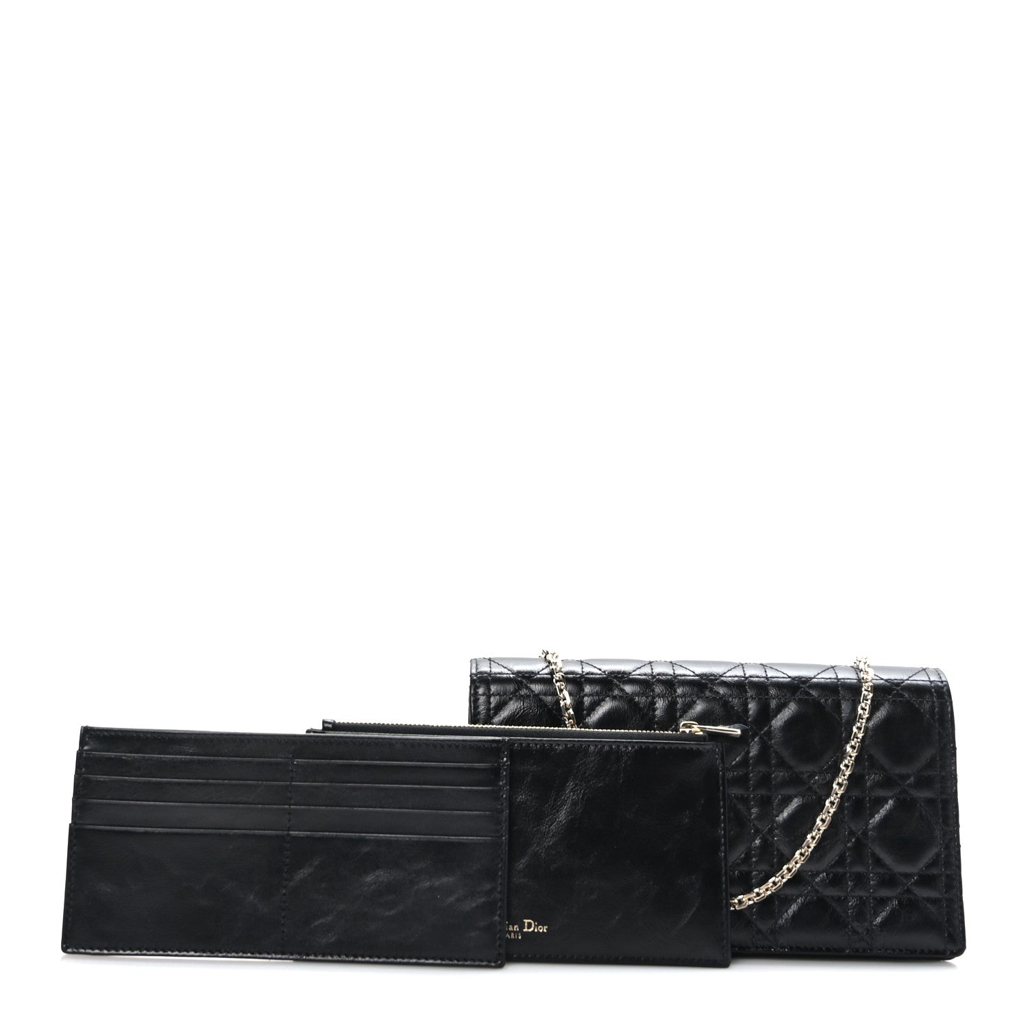 Christian Dior Crinkled Patent Cannage Lady Dior Pouch Black 3 of 11