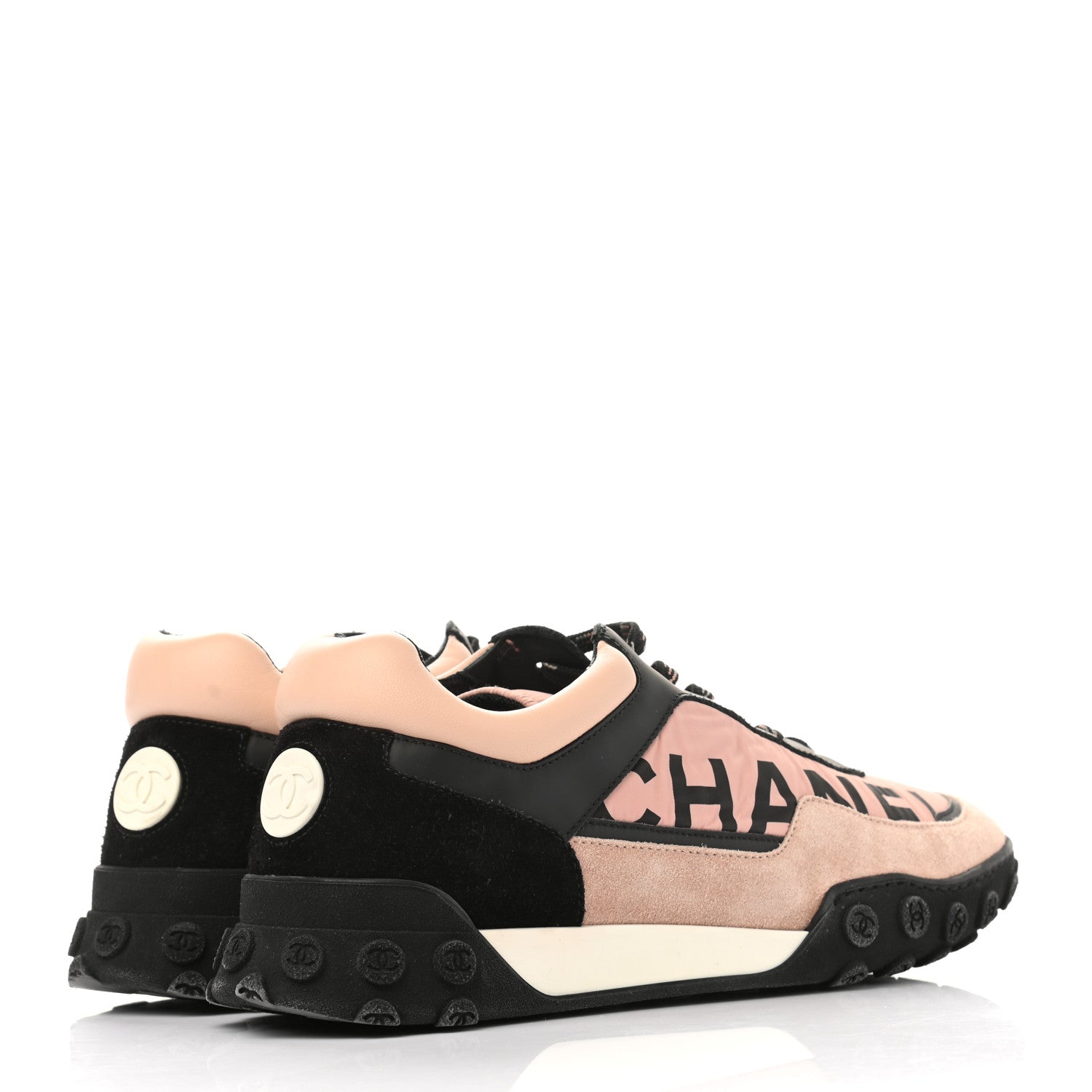 Chanel Nylon Calfskin Suede CC Womens Sneakers 40.5 Pink Black 4 of 11