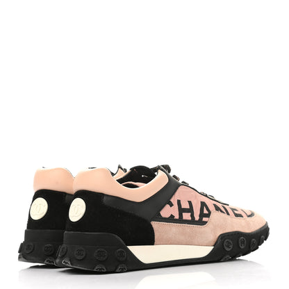 Chanel Nylon Calfskin Suede CC Womens Sneakers 40.5 Pink Black 4 of 11