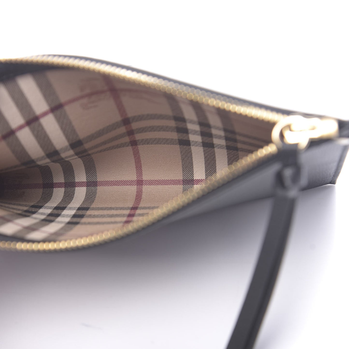 Grainy Calfskin Haymarket Check Zip Pouch Black