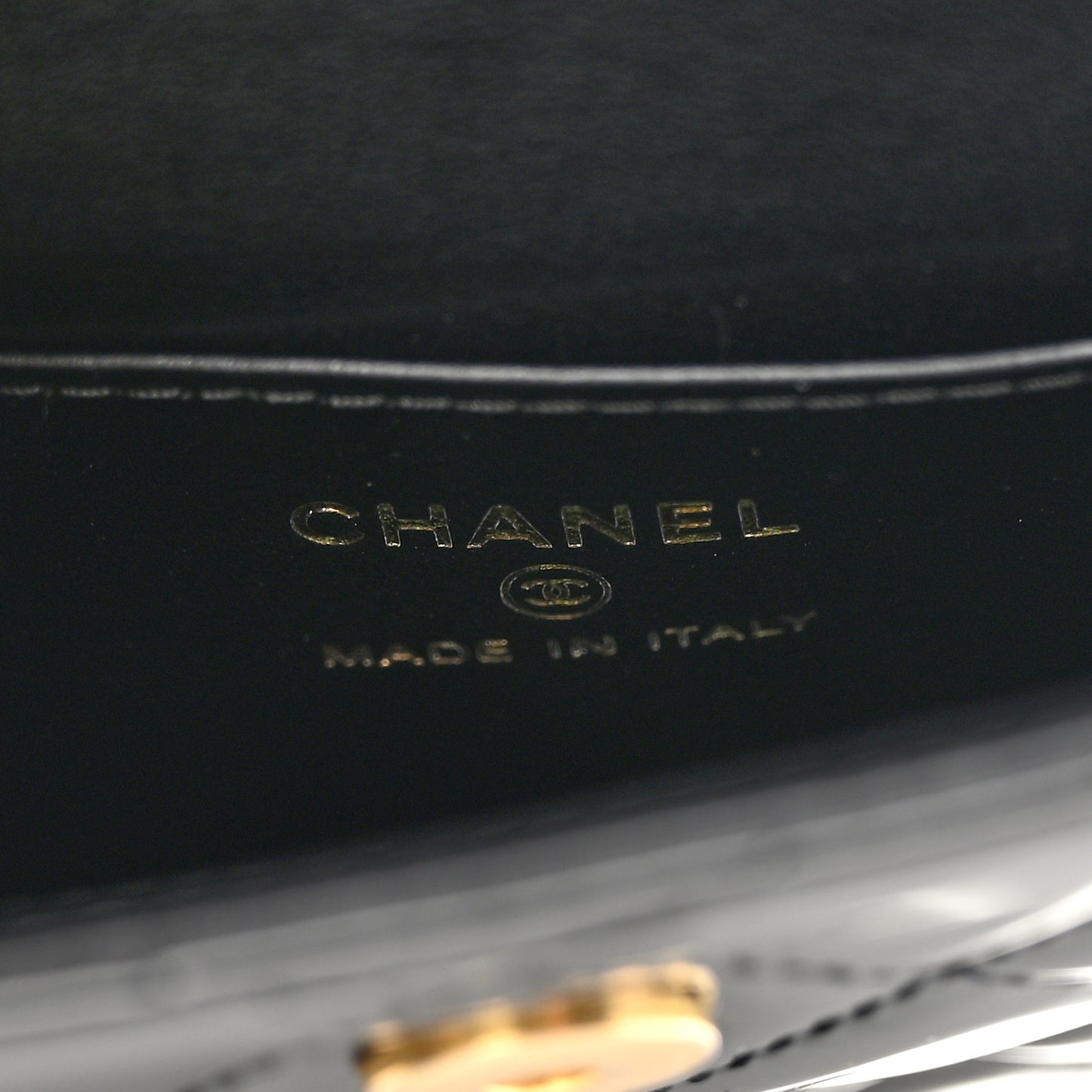 Patent Calfskin Quilted Chain Hoop Bag Black