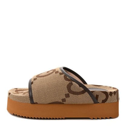 Gucci Monogram Jumbo GG Nappa Samoa Platform 40mm Slide Sandals 36 Camel Ebony New Acero 1 of 8