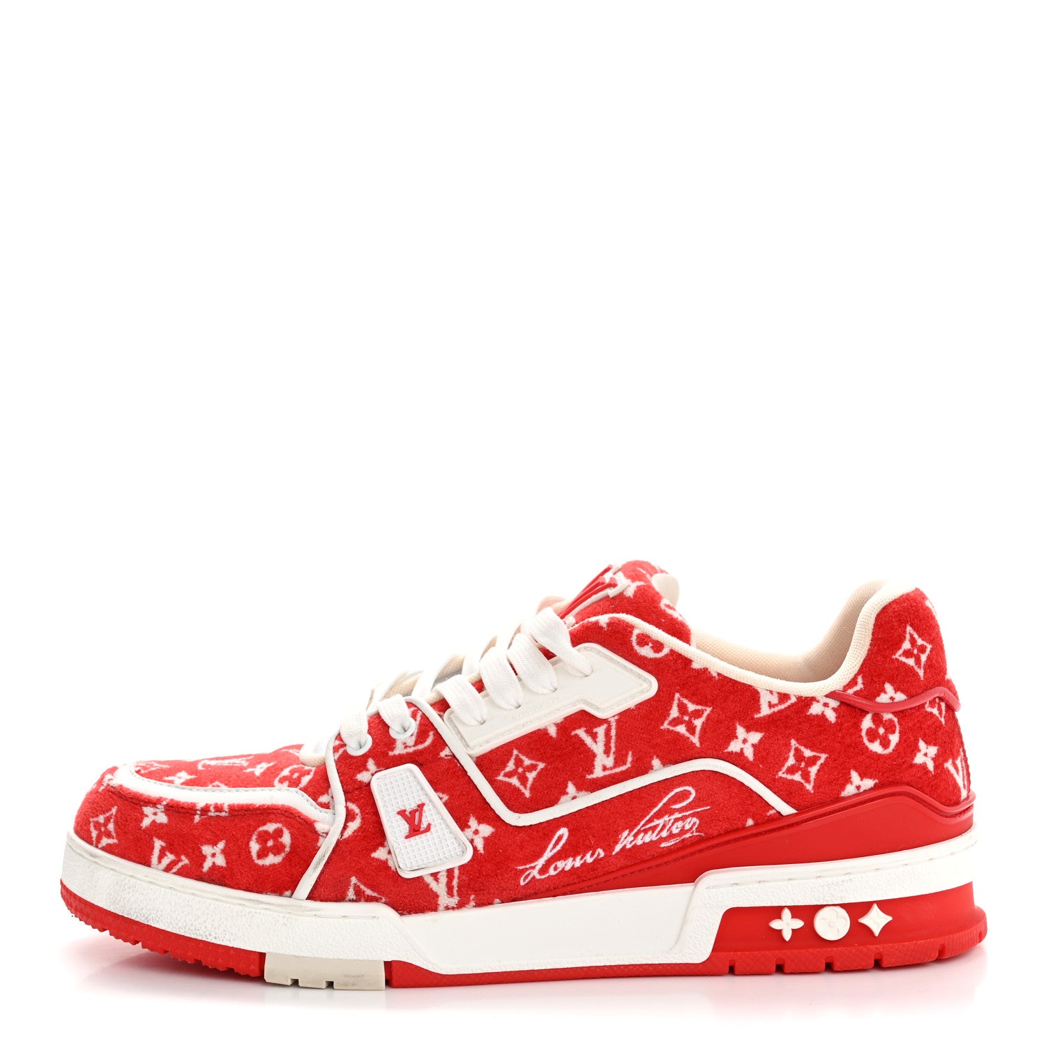 Louis Vuitton Jacquard Velvet Monogram Mens LV Trainer Sneakers 8 Red 3 of 27