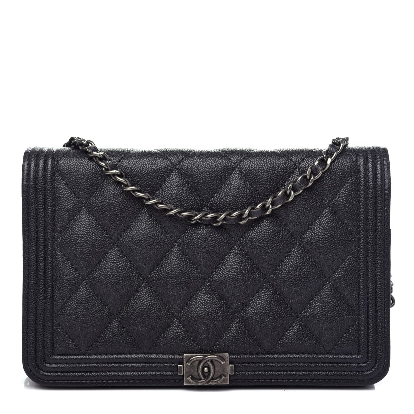 Caviar Quilted Boy Wallet On Chain WOC Charcoal