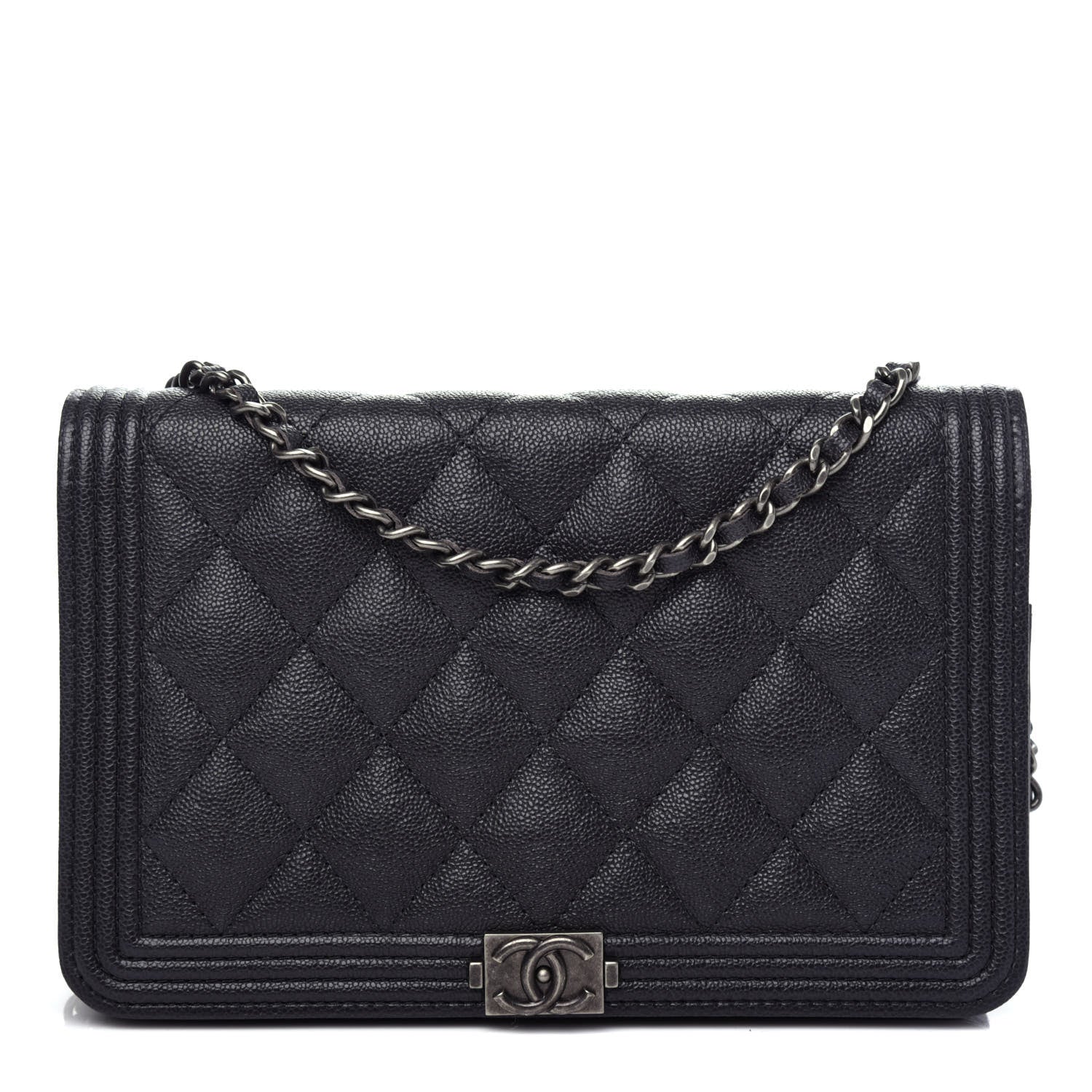 Chanel Caviar Quilted Boy Wallet On Chain WOC Charcoal 1 of 11