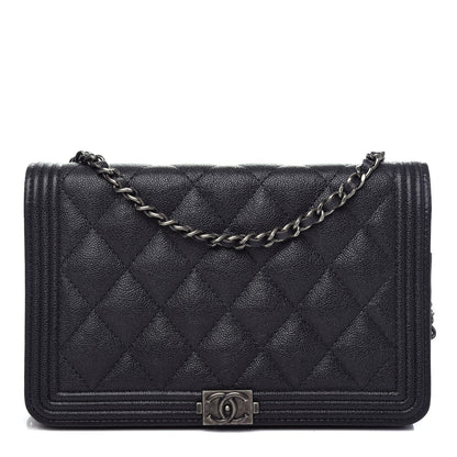 Chanel Caviar Quilted Boy Wallet On Chain WOC Charcoal 1 of 11
