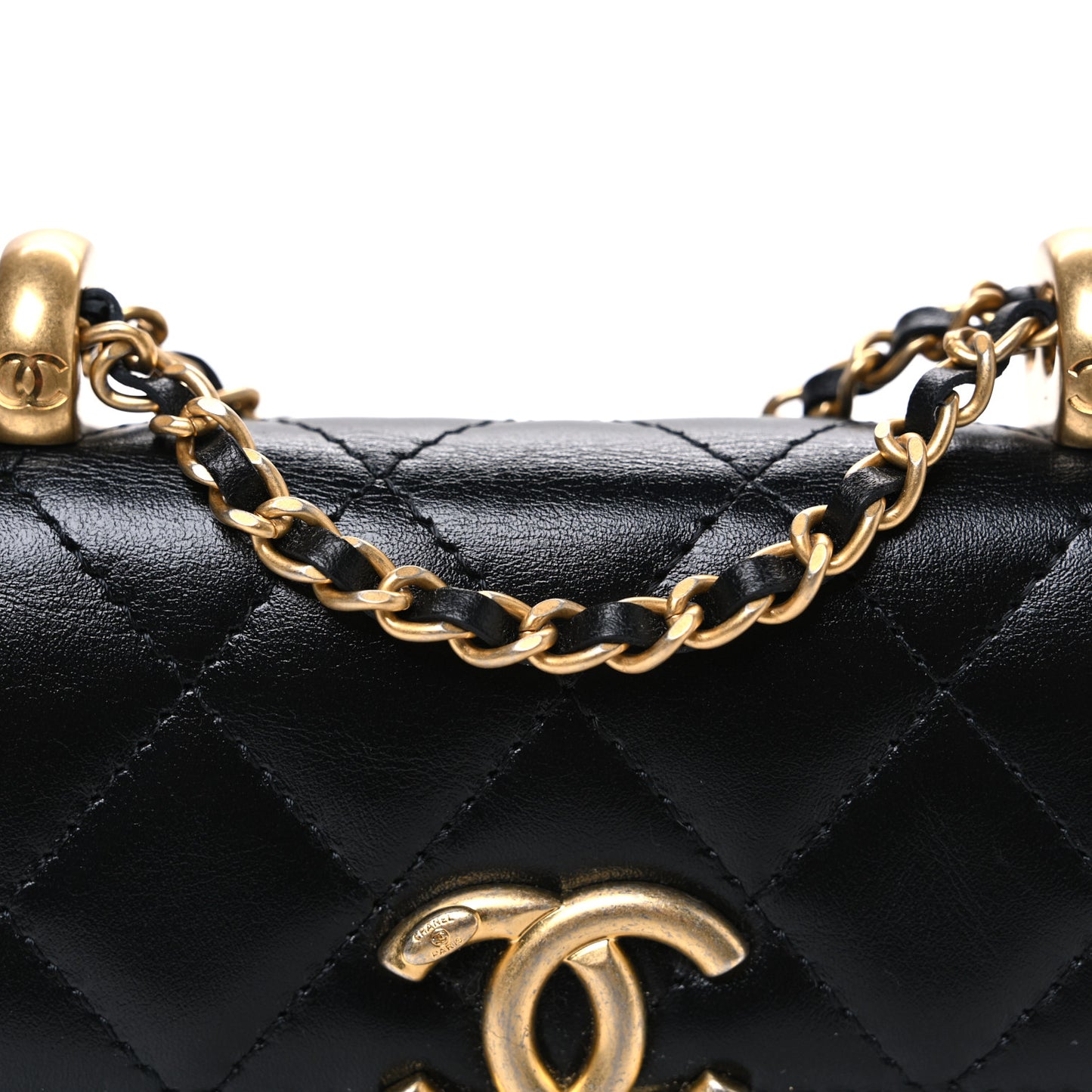 Calfskin Quilted Perfect Fit Coin Purse With Chain Black