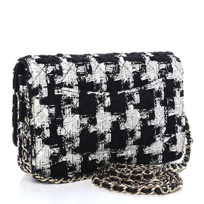 Chanel Tweed Quilted Wallet On Chain WOC Black Ecru White 3 of 10