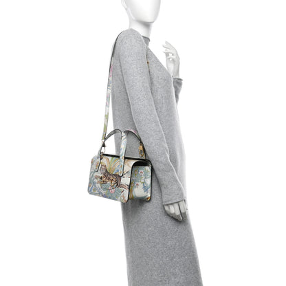 Gucci New Shangai Calfskin Tiger Savanah Mini Horsebit 1955 Foldover Top Handle Bag Chalky White Multicolor 2 of 10