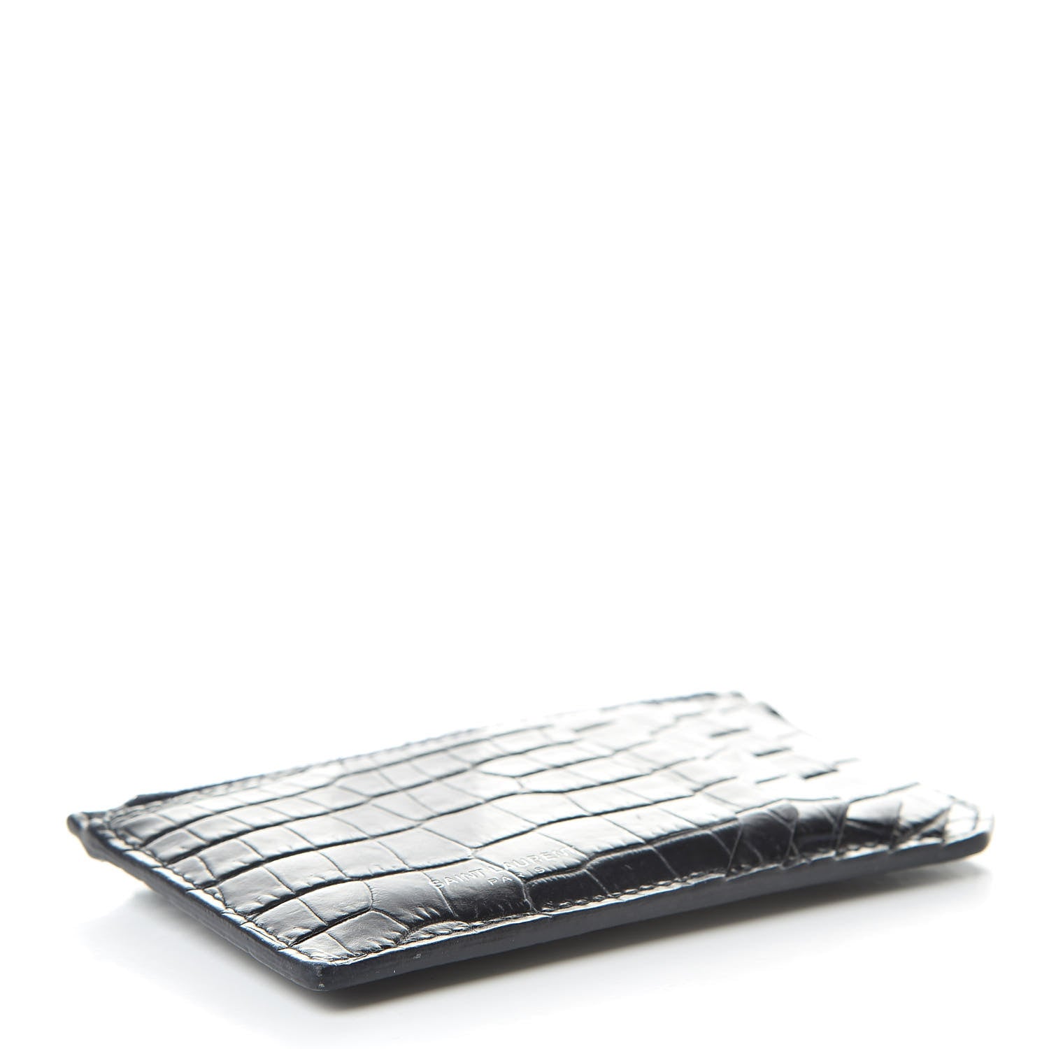 Saint Laurent Calfskin Crocodile Embossed 5 Fragments Zip Pouch Card Holder Blue Marine 4 of 11