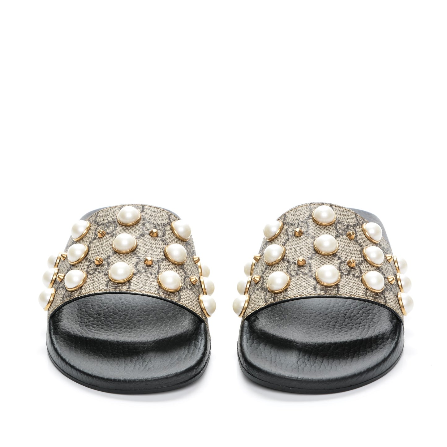 GG Supreme Monogram Pearls Slide Sandals 37 Beige