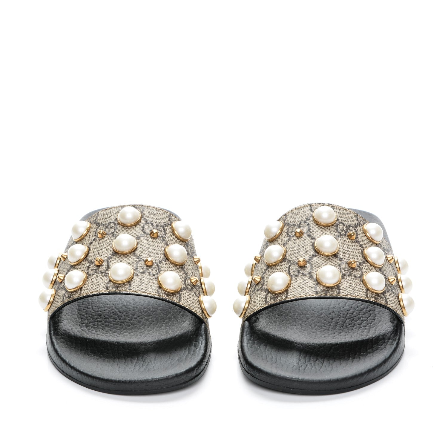 Gucci GG Supreme Monogram Pearls Slide Sandals 37 Beige 2 of 7