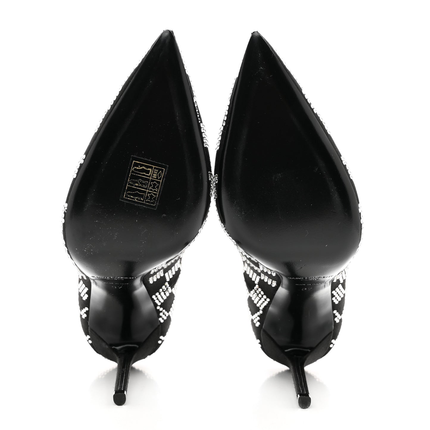Satin Crystal Embellished Checkered Zoe 105 Pumps 37 Black