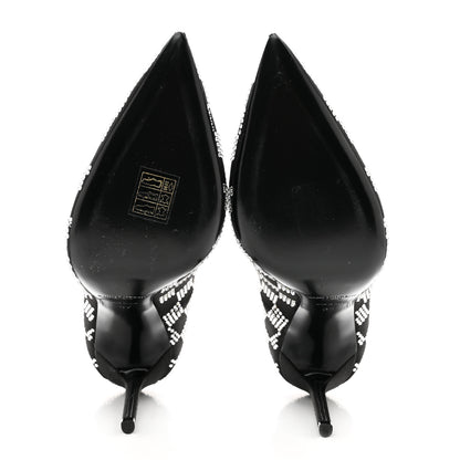 Saint Laurent Satin Crystal Embellished Checkered Zoe 105 Pumps 37 Black 5 of 8
