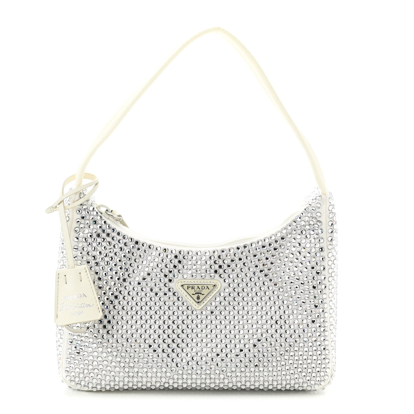 Satin Crystal Mini Re-Edition 2000 Bag White