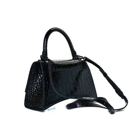 Balenciaga Shiny Calfskin Monochrome Crocodile Embossed Small Hourglass Top Handle Bag Black 3 of 8