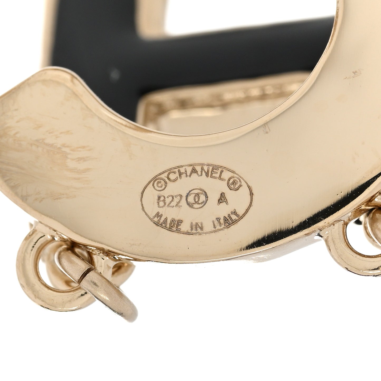 Metal Enamel Cha-Nel Logo Drop Earrings Black White