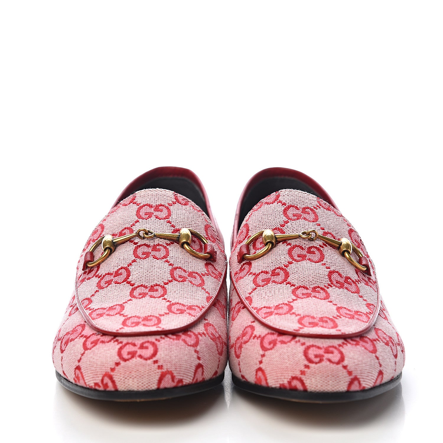 Gucci Canvas GG Monogram Horsebit Womens Jordaan Loafers 38.5 Gardenia Hibiscus Red 4 of 10