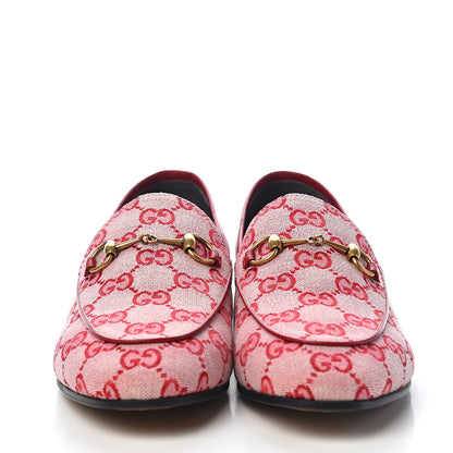 Gucci Canvas GG Monogram Horsebit Womens Jordaan Loafers 38.5 Gardenia Hibiscus Red 4 of 10