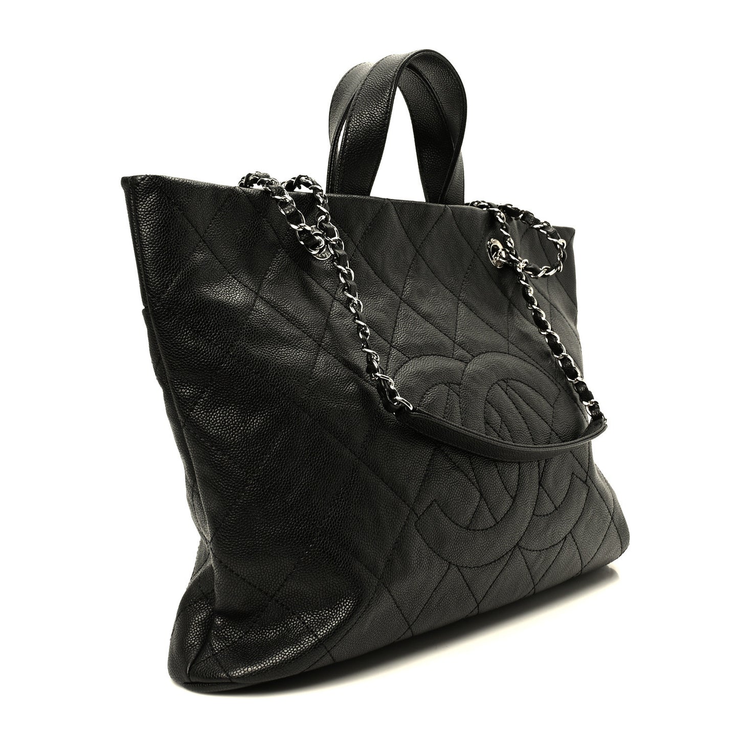 Caviar Quilted Shopping Tote Black
