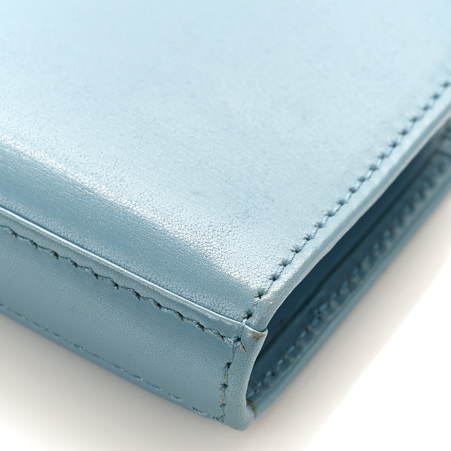 Grained Calfskin Rive Gauche Compact Zip Around Wallet Blue